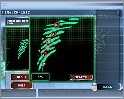 Podejdź do komputera, przy którym siedział Langston i z menu głównego wybierz pierwszą opcję od góry (FINGERPRINTS) - [Odcinek 1 - Broken Hearted] Część 8 | CSI Mordercze Zamiary - CSI: Mordercze Zamiary - poradnik do gry