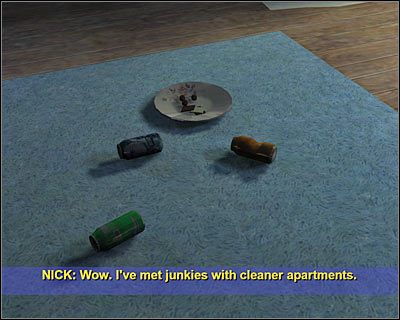 W następnej kolejności przyjrzyj się rozrzuconym przedmiotom znajdującym się na podłodze - [Odcinek 1 - Broken Hearted] Część 10 | CSI Mordercze Zamiary - CSI: Mordercze Zamiary - poradnik do gry