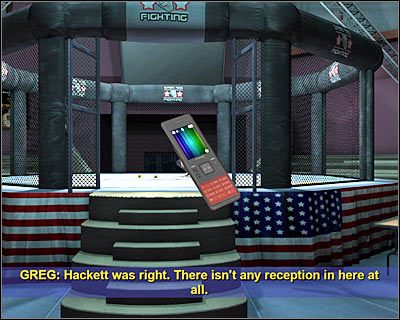 Po dotarciu na miejsce otwórz swój inwentarz i wybierz z niego Hank Hacketts phone (Telefon Hanka Hacketta), dzięki czemu potwierdzisz zeznanie odnośnie braku sygnału na terenie areny - [Odcinek 2 - Coulda Been a Contender] Część 5 | CSI Mordercze Zamiary - CSI: Mordercze Zamiary - poradnik do gry