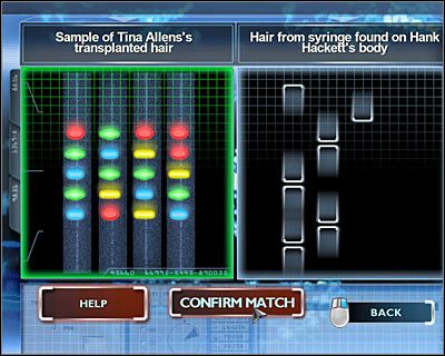 Teraz porównaj Sample of Tina Alenss transplanted hair (Przeszczepiony włos Tiny Allen) z Hair from syringe found on Hank Hacketts arm (włos ze strzykawki z ramienia Hanka Hacketta) - [Odcinek 2 - Coulda Been a Contender] Część 12 | CSI Mordercze Zamiary - CSI: Mordercze Zamiary - poradnik do gry