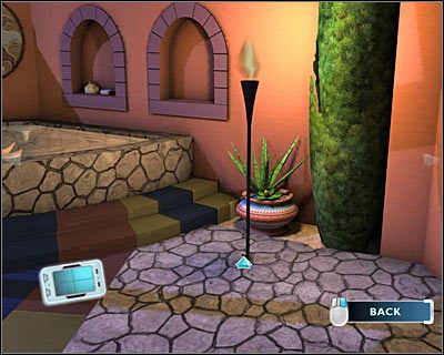 Zbadaj teraz obszar na prawo od jacuzzi, klikając na niewielkim obiekcie znajdującym się przy jednej z pochodni - [Odcinek 3 - Last Gasp] Część 1 | CSI Mordercze Zamiary - CSI: Mordercze Zamiary - poradnik do gry