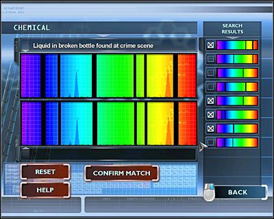 Skorzystaj teraz z lewego komputera, wybierając badanie chemiczne (CHEMICAL) - [Odcinek 3 - Last Gasp] Część 3 | CSI Mordercze Zamiary - CSI: Mordercze Zamiary - poradnik do gry