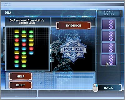 Przejdź teraz do analizy DNA i do badania wybierz jedną z posiadanych już próbek - DNA retrieved from victims vaginal vault (Sperma odnaleziona w ciele ofiary) - [Odcinek 3 - Last Gasp] Część 3 | CSI Mordercze Zamiary - CSI: Mordercze Zamiary - poradnik do gry