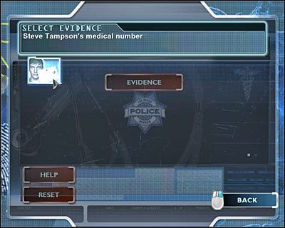 Tym razem wejdź do lewego pomieszczenia (DATA LAB), skorzystaj z prawego komputera i wybierz opcję przeszukiwania bazy danych medycznych (MEDICAL RECORDS) - [Odcinek 3 - Last Gasp] Część 4 | CSI Mordercze Zamiary - CSI: Mordercze Zamiary - poradnik do gry