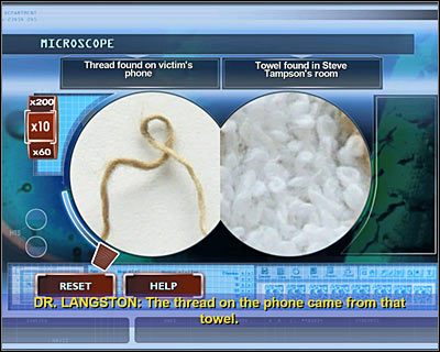 Wejdź do prawego pomieszczenia (MATERIALS LAB) i kliknij na prawym komputerze, potwierdzając chęć skorzystania z mikroskopu (MICROSCOPE) - [Odcinek 3 - Last Gasp] Część 10 | CSI Mordercze Zamiary - CSI: Mordercze Zamiary - poradnik do gry