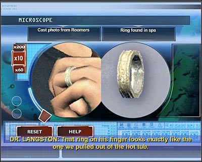 Wejdź do prawego pomieszczenia (MATERIALS LAB) i kliknij na prawym komputerze, potwierdzając chęć skorzystania z mikroskopu (MICROSCOPE) - [Odcinek 3 - Last Gasp] Część 10 | CSI Mordercze Zamiary - CSI: Mordercze Zamiary - poradnik do gry