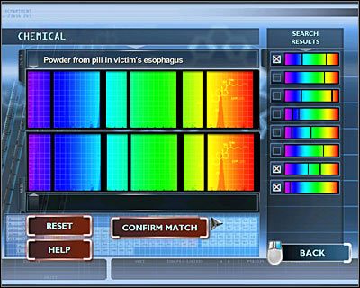 Na sam koniec zbadaj Powder from pill in victims esophagus (Proszek z pigułki z przełyku ofiary), klikając na pierwszej, siódmej i ósmej pozycji z prawej listy - [Odcinek 4 - Extinguished] Część 4 | CSI Mordercze Zamiary - CSI: Mordercze Zamiary - poradnik do gry