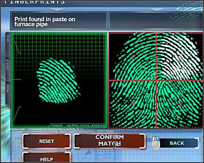 Kolejny krok to przyporządkowanie częściowego odcisku palca do pełnego odcisku widocznego w prawym polu - [Odcinek 4 - Extinguished] Część 7 | CSI Mordercze Zamiary - CSI: Mordercze Zamiary - poradnik do gry