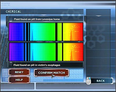Wejdź do prawego pomieszczenia (MATERIALS LAB), kliknij na lewym komputerze i rozpocznij czwartą już serię badań chemicznych - [Odcinek 4 - Extinguished] Część 9 | CSI Mordercze Zamiary - CSI: Mordercze Zamiary - poradnik do gry