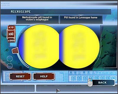 Pozostań w tym samym pomieszczeniu i kliknij na komputerze znajdującym się po prawej stronie, potwierdzając chęć skorzystania z mikroskopu (MICROSCOPE) - [Odcinek 4 - Extinguished] Część 9 | CSI Mordercze Zamiary - CSI: Mordercze Zamiary - poradnik do gry