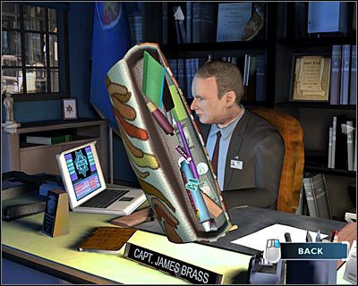 Porozmawiaj z Brassem, a automatycznie otrzymasz od niego torebkę zatrzymanej kobiety - Ardells handbag (Torebka Ardell) - [Odcinek 4 - Extinguished] Część 10 | CSI Mordercze Zamiary - CSI: Mordercze Zamiary - poradnik do gry