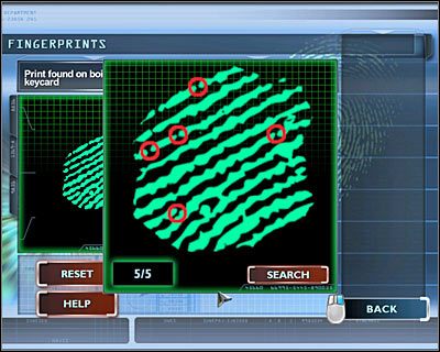 Wejdź do lewego pomieszczenia (DATA LAB), kliknij na prawym komputerze i potwierdź chęć przystąpienia do badania odcisków palców (FINGERPRINTS) - [Odcinek 4 - Extinguished] Część 11 | CSI Mordercze Zamiary - CSI: Mordercze Zamiary - poradnik do gry