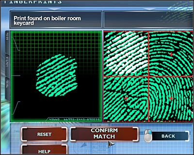 Ponownie kliknij na przycisku wyszukiwania (SEARCH) i wybierz z prawej listy gotowy odcisk - [Odcinek 4 - Extinguished] Część 11 | CSI Mordercze Zamiary - CSI: Mordercze Zamiary - poradnik do gry