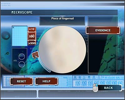 Wejdź do prawego pomieszczenia (MATERIALS LAB), kliknij na prawym komputerze i potwierdź chęć skorzystania z mikroskopu (MICROSCOPE) - [Odcinek 4 - Extinguished] Część 12 | CSI Mordercze Zamiary - CSI: Mordercze Zamiary - poradnik do gry