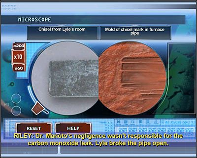 Wejdź do prawego pomieszczenia (MATERIALS LAB), kliknij na prawym komputerze i potwierdź chęć skorzystania z mikroskopu (MICROSCOPE) - [Odcinek 4 - Extinguished] Część 14 | CSI Mordercze Zamiary - CSI: Mordercze Zamiary - poradnik do gry