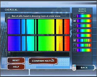 Na koniec zbadaj Box of pills found in dressing room at crime scene (Opakowanie leków odnalezione w przebieralni niedaleko miejsca zbrodni), zaznaczając dwie pozycje - drugą i szóstą od góry - [Odcinek 5 - Crime Scene Impersonator] Część 3 | CSI Mordercze Zamiary - CSI: Mordercze Zamiary - poradnik do gry
