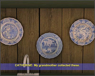 Dokonaj przybliżenia obrazu na talerzach wiszących na ścianie na lewo od Catherine - [Odcinek 5 - Crime Scene Impersonator] Część 4 | CSI Mordercze Zamiary - CSI: Mordercze Zamiary - poradnik do gry