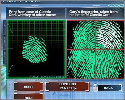 Przejdź do lewego pomieszczenia (DATA LAB) i z użyciem prawego komputera zdecyduj się na badanie odcisków palców (FINGERPRINTS) - [Odcinek 5 - Crime Scene Impersonator] Część 9 | CSI Mordercze Zamiary - CSI: Mordercze Zamiary - poradnik do gry