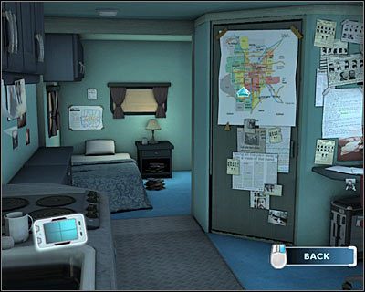 Powróć teraz do poprzedniego pomieszczenia przyczepy i kliknij na dużej mapie wiszącej po prawej stronie - [Odcinek 5 - Crime Scene Impersonator] Część 11 | CSI Mordercze Zamiary - CSI: Mordercze Zamiary - poradnik do gry