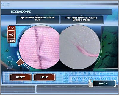 Po wysłuchaniu krótkiej rozmowy z udziałem Grega wejdź do prawego pomieszczenia (MATERIALS LAB), kliknij na prawym komputerze i potwierdź chęć skorzystania z mikroskopu (MICROSCOPE) - [Odcinek 5 - Crime Scene Impersonator] Część 12 | CSI Mordercze Zamiary - CSI: Mordercze Zamiary - poradnik do gry