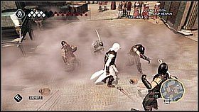 Po zabiciu 3-4 wrogów inni zaczną się wybudzać, więc szybko rzucamy drugą bombę dymną i kontynuujemy dzieło - Nietykalny | Lista trofeów Assassins Creed II - Assassins Creed II - poradnik do gry