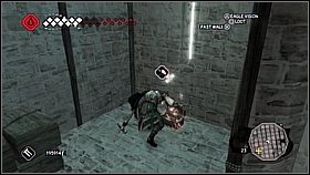 Wybijamy się z uchwytów na balustrady pod sufitem [1] i po niech przedostajemy na przeciwległy róg pomieszczenia - Widzę stąd twój dom! | Lista trofeów Assassins Creed II - Assassins Creed II - poradnik do gry