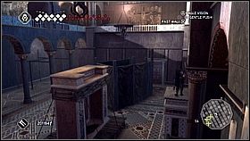 Wskakujemy na podwyższenie po prawej od przycisku i wspinamy się na balkon - Święć się imię Twoje - cz. 1 | Lista trofeów Assassins Creed II - Assassins Creed II - poradnik do gry