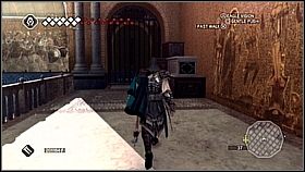 Przemieszczamy się w prawo i potem po uchwytach w górę na balkon - Święć się imię Twoje - cz. 1 | Lista trofeów Assassins Creed II - Assassins Creed II - poradnik do gry