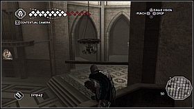 Wskakujemy na środkową wysoką balustradę i kierujemy się w prawo - Chórzysta - cz. 1 | Lista trofeów Assassins Creed II - Assassins Creed II - poradnik do gry