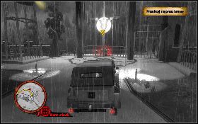 Po wyjściu z budynku zastrzel wartownika [1] przy samochodzie i wejdź do auta - Z deszczu pod... | Prolog | The Saboteur - The Saboteur - poradnik do gry