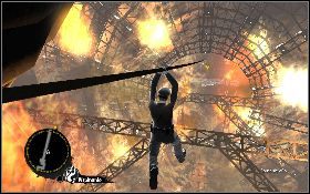 Kolejną przepaść [1] również przeskocz, a potem zjedź po linie w dół palącego się sterowca [2] - Vive Le Zemsta (Skylar) | Akt I | The Saboteur - The Saboteur - poradnik do gry