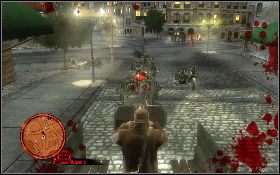 Kiedy na plac wjedzie ciężarówka [1] wejdź na kipę i weź w swoje ręce ciężki karabin maszynowy, z którego ostrzeliwuj goniących cię przeciwników [2] - Potrzeba kilku... lub tego jednego (Bryman) | Akt II | The Saboteur - The Saboteur - poradnik do gry