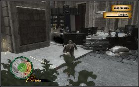 Po jego zabiciu szybko zeskocz na ulicę, wybiegnij przez bramę [1] i zacznij kierować się w stronę punktu, bronionego przez ruch oporu [2] - Historia Duvala Mingo | Misje poboczne | The Saboteur - The Saboteur - poradnik do gry