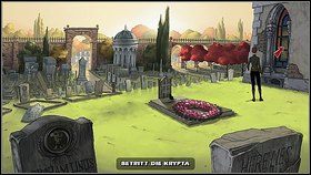 Przyjrzyj się wieńcowi nagrobnemu i spróbuj go zabrać (klikając PPM, zmienisz ikonkę z oka na dłoń) - Poradnik do gry - [Rozdział 1] Brian Basco nie żyje (cz.1) - Runaway: Przewrotny Los - poradnik do gry