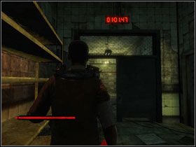 W drugim, czerwonym pomieszczeniu, na ścianie po lewej mamy dziurę przez którą zaglądamy do pomieszczenia trzeciego, w którym wymalowano potrzebny nam kod #1 - [Opis przejścia - Melissa] cz. 2 | Piła - Piła - poradnik do gry