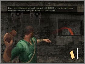 Chwytamy cegłę po lewej #1 i rzucamy nią w okno #2 - 3. Sexual deviants - Opis przejścia - Manhunt 2 - poradnik do gry