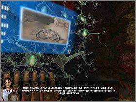 Natomiast po lewej stronie pomieszczenia znajduje się coś w rodzaju instrumentu, nad którym rozciąga się jakby pajęcza sieć z otworami, w których ulokowane są fosforyzujące seledynowe jaja - Rozdział siódmy - Opis przejścia - Return to Mysterious Island 2 - poradnik do gry