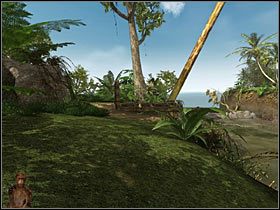 Teraz badaj kijem wodę przed sobą (ikonka kół zębatych), jeśli zanurza się on niemal w całości - jest tam za głęboko, jeśli tylko odrobinę, możesz iść w tę stronę, tylko przesuń widok ciut wyżej, by pojawił się kursor kierunkowy - Rozdział trzeci (1) - Opis przejścia - Return to Mysterious Island 2 - poradnik do gry