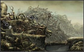 Klikamy dwa razy lewym przyciskiem myszy (w dalszej części poradnika czynność tą symbolizuje strzałka rozbita na dwie) na wannie #1 - Poradnik do gry - [Opis przejścia] Scena 01 | Machinarium - Machinarium - poradnik do gry