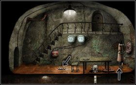 Kiedy strażnik odchyli się do tyłu - popychamy za jedną z nóg krzesła i wywracamy go #1 - [Opis przejścia] Scena 06 | Machinarium - Machinarium - poradnik do gry