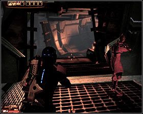 Zejdź na dół i otwórz prawe drzwi by wejść do pomieszczenia ze zniszczonymi wrogimi maszynami - Mass Effect 2: Akta, Skazaniec - opis przejścia, solucja - Mass Effect 2 - poradnik do gry