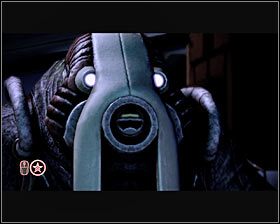 Śledztwo rozpocznij od ponownego przesłuchania Pitne Fora , który tym razem będzie stał nieopodal skrzynek (pierwszy screen) - Mass Effect 2: Akta, Egzekutorka - opis przejścia, solucja - Mass Effect 2 - poradnik do gry