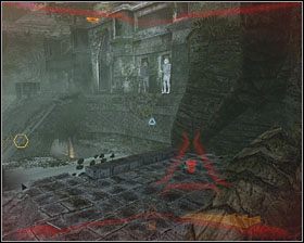 Naprzeciwko drzwi, którymi dostałeś się w pobliże areny, znajdują się drugie, dokładnie takie same wrota - Ruins | Trofea w Aliens vs Predator - Aliens vs Predator - poradnik do gry