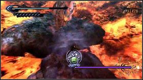 Unikając nadlatujących pocisków i fal ognia, niszczymy po kolei wszystkie twarze z kryształami [1] - Epilogue - Requiem (2) | Opis przejścia Bayonetta - Bayonetta - poradnik do gry