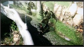 Wchodzimy na świetlistą ścieżkę [1], a z niej przelatujemy do ogrodu z prawej strony [2] - Chapter IX: Paradiso A Remembrance of Time (2) | Opis przejścia Bayonetta - Bayonetta - poradnik do gry