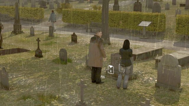 Grób poszukiwany znajduje się jako czwarty w kolejności od świeżo kopanej dziury - Cmentarz (The Cemetery) | Opis przejścia Heavy Rain - Heavy Rain - poradnik do gry
