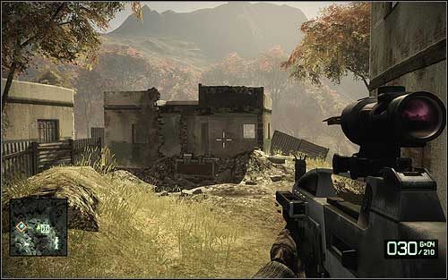 Po wskazaniu i zbombardowaniu stanowiska ZU23 wejdziesz pomiędzy skupisko domków - Przekaźniki (2) | Sekrety Battlefield Bad Company 2 - Battlefield: Bad Company 2 - poradnik do gry