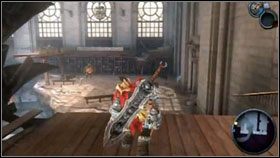 W środku idziemy schodami z lewej strony [1] aż dojdziemy do olbrzymiej dziury w podłodze [2] - The Crossroads | Opis przejścia Darksiders - Darksiders - poradnik do gry