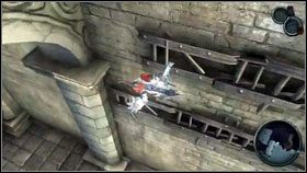 Za drzwiami skręcamy w lewo i korzystając z niebieskiej kuli [1] wlatujemy na balkon - Twilight Cathedral (2) | Opis przejścia Darksiders - Darksiders - poradnik do gry