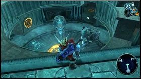 Zjeżdżamy windą nad dół [1] , a stamtąd idziemy do komnaty z obracającym się kamiennym kręgiem [2] - The Black Throne (4) | Opis przejścia Darksiders - Darksiders - poradnik do gry